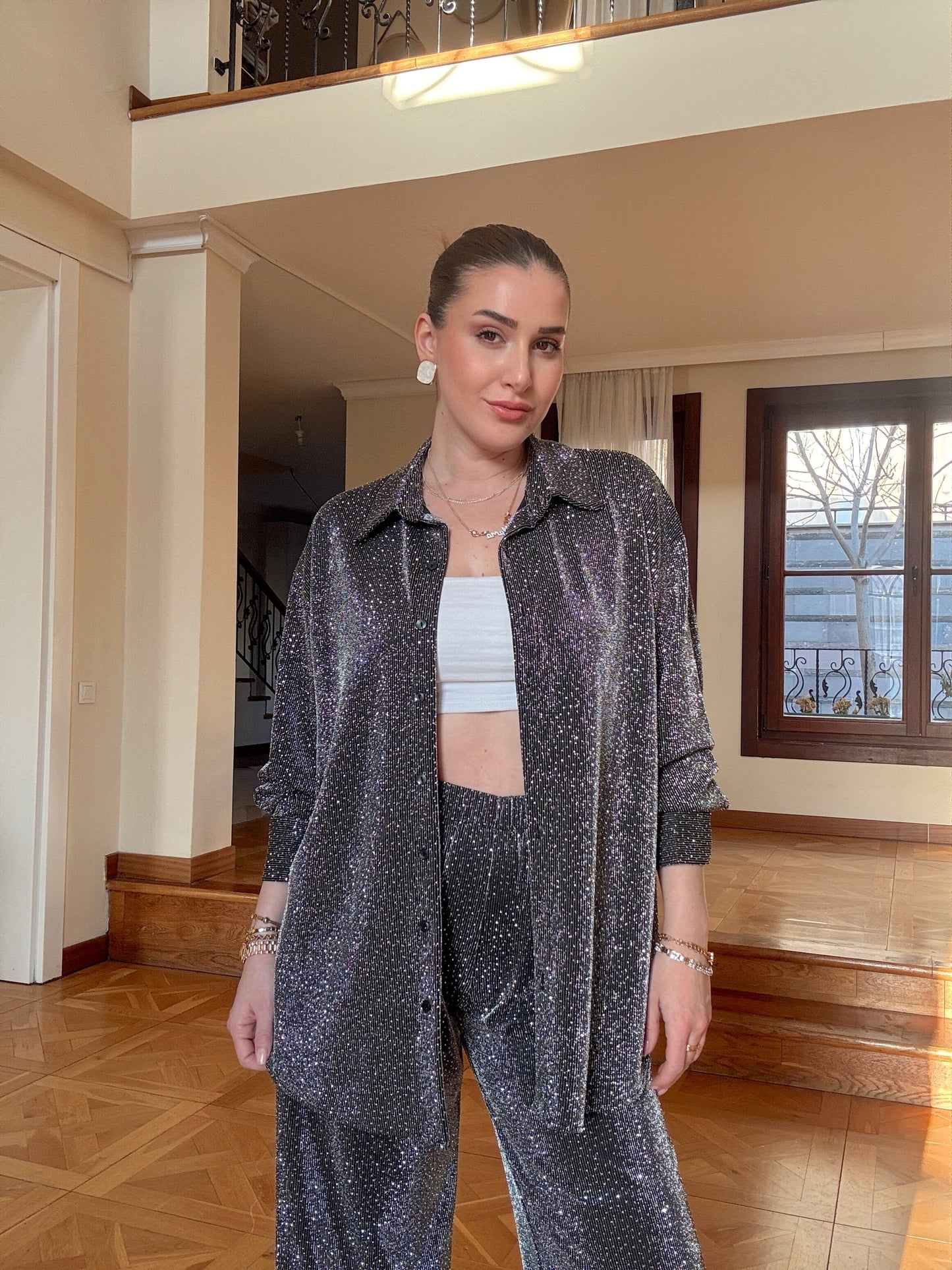 GÜMÜŞ simli taşlı takım-SİYAH