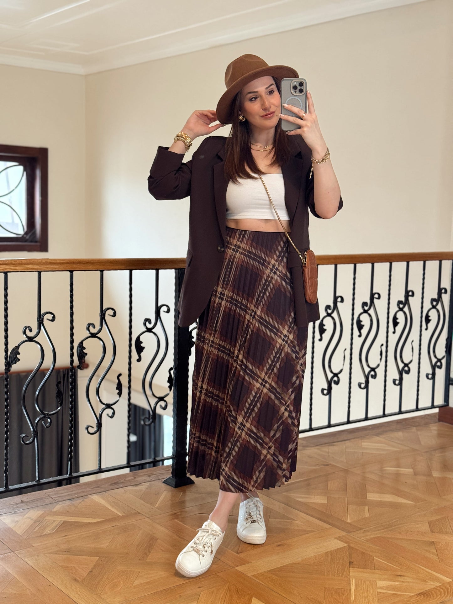 Pliseli Uzun Etek-KAHVERENGİ