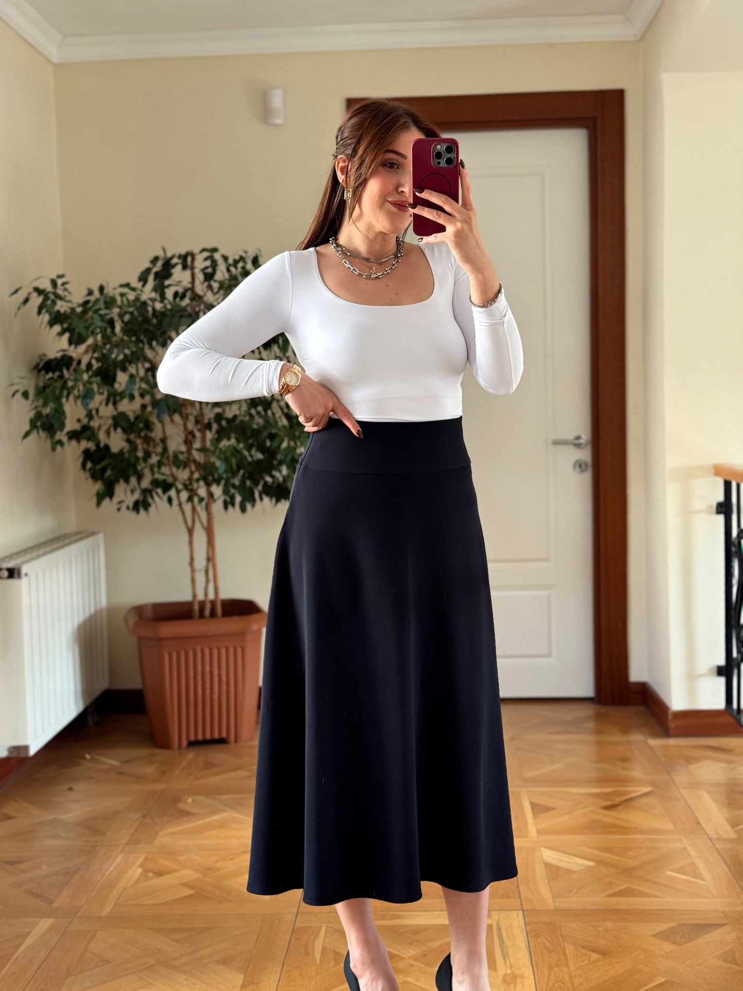 DİEGONEL ÇAN ETEK-LACİVERT