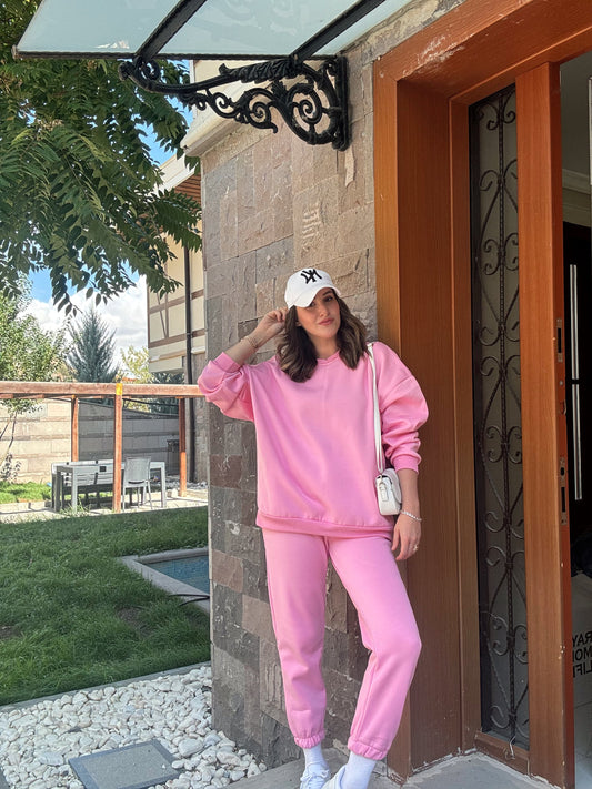 Üç İplik Şardonlu Basic Eşofman Alt - PEMBE