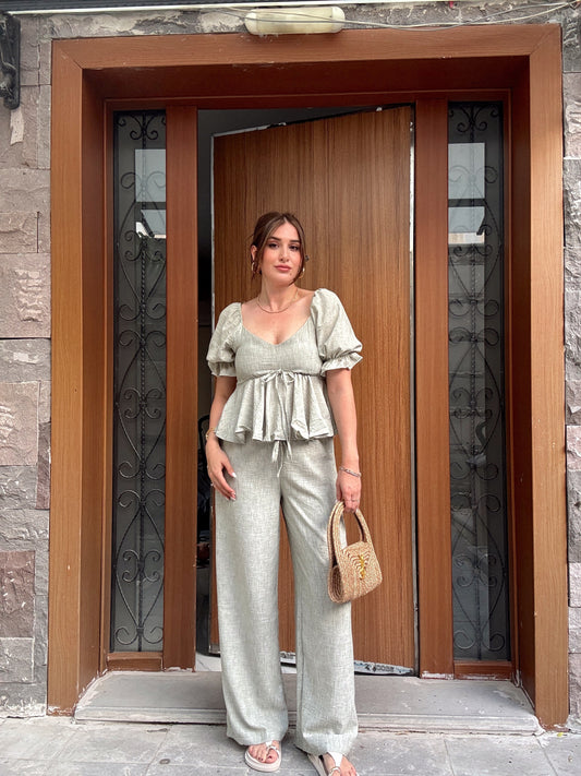 MELODİ keten ikili takım YEŞİL