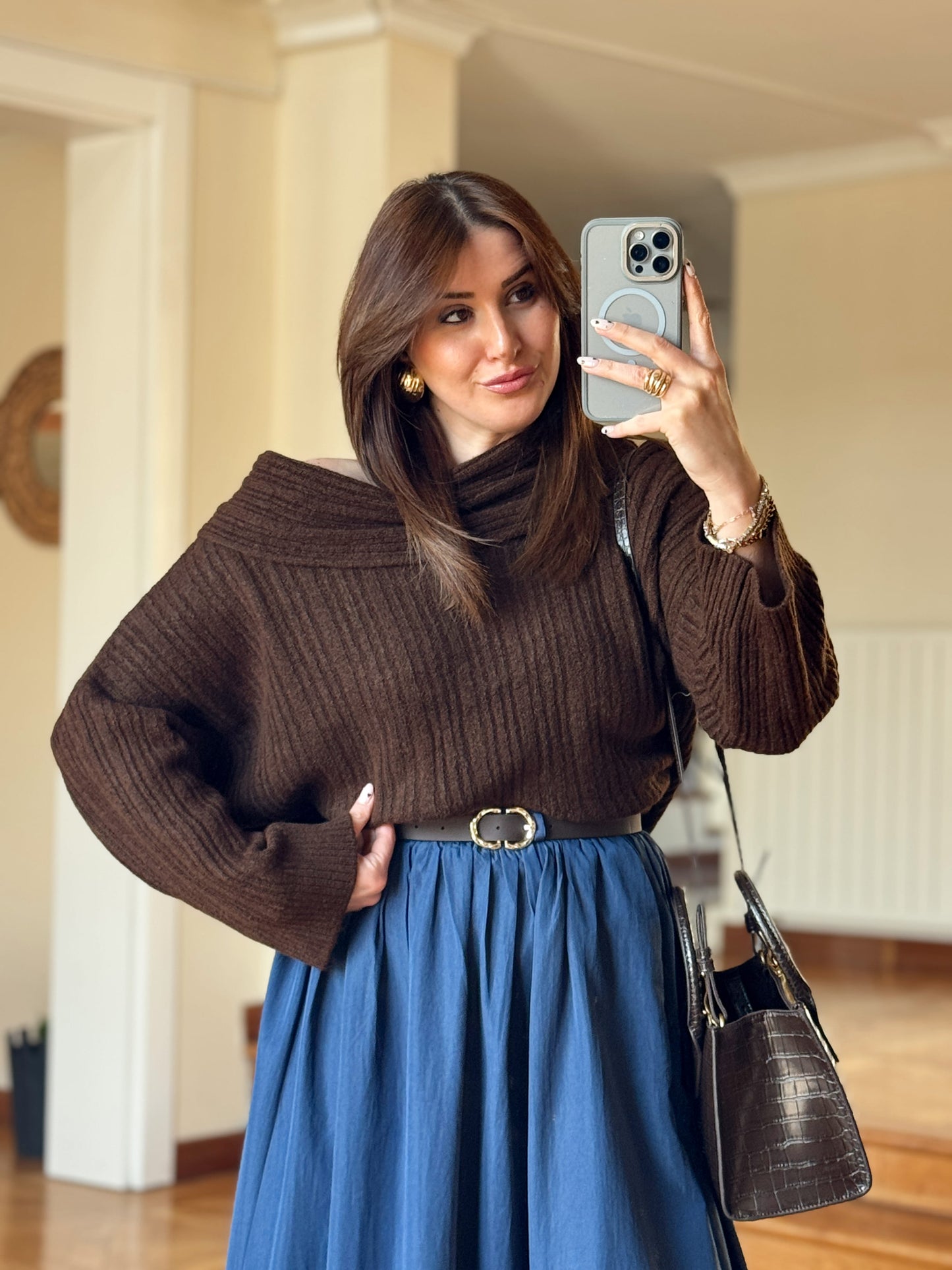 Degaje Yaka Bluz -KAHVERENGİ