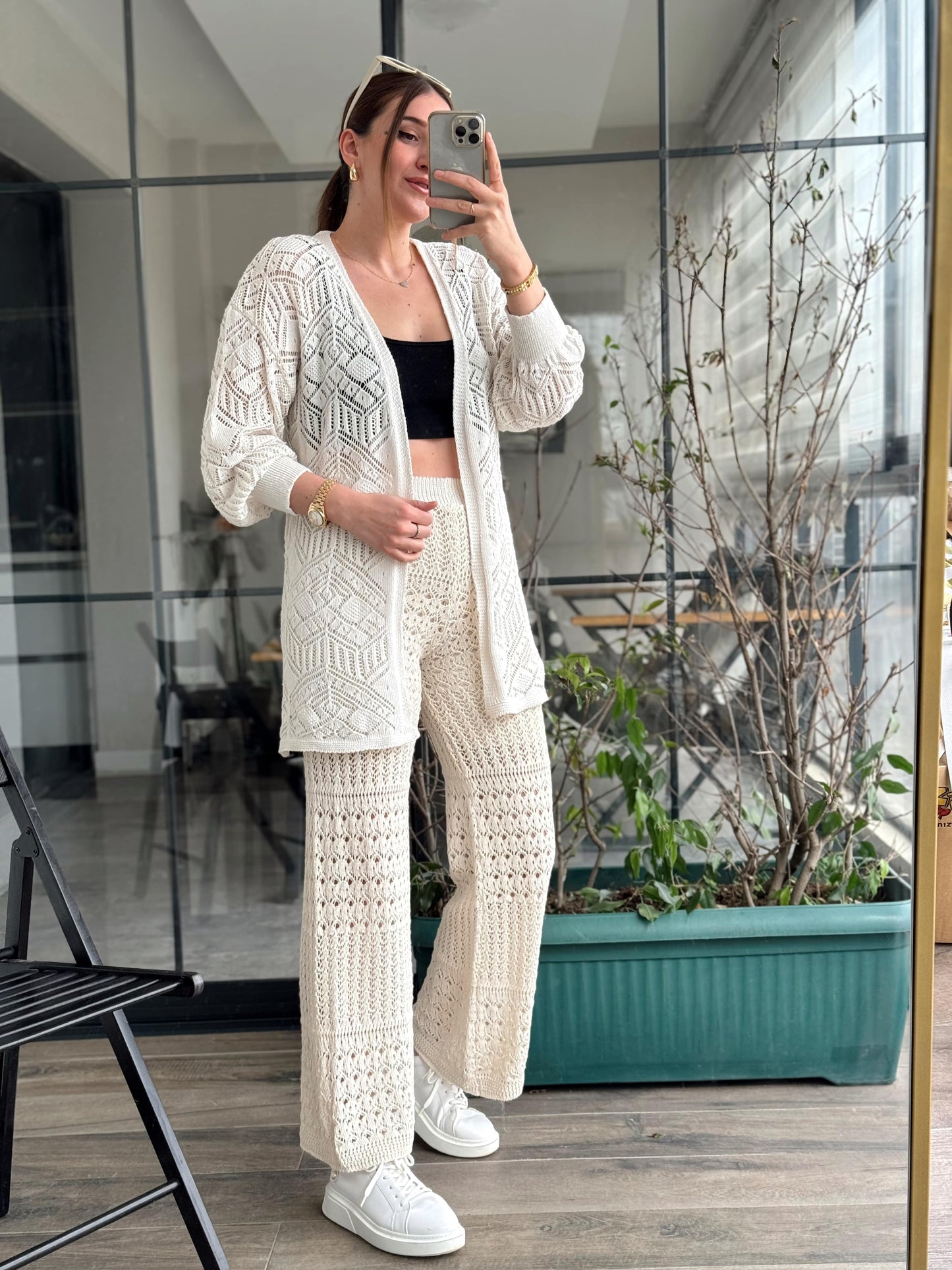 Astarlı Ajurlu Pantolon - BEJ