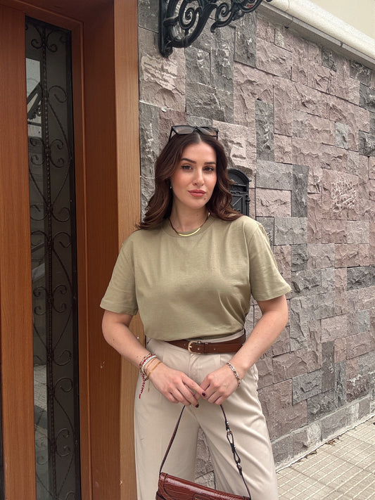 Bisiklet Yaka Basic Tişört YEŞİL