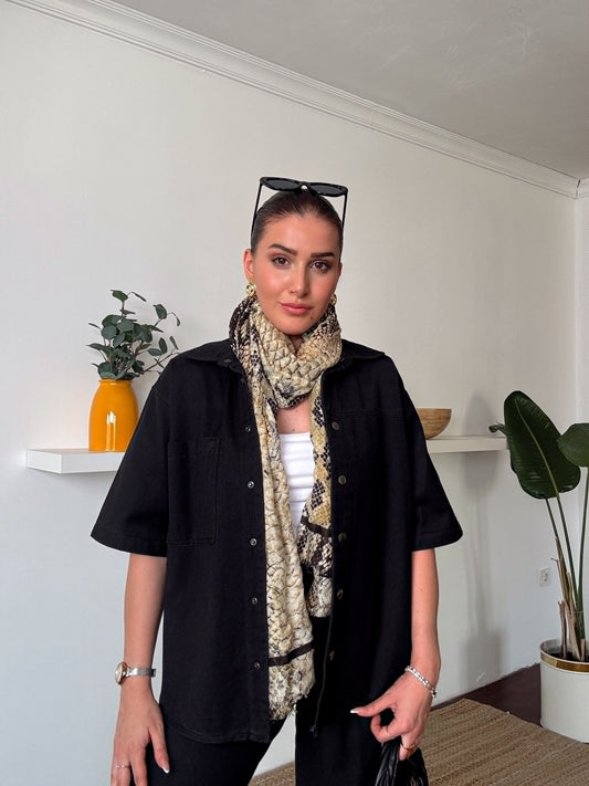 Kısa kollu Jean Gömlek Siyah