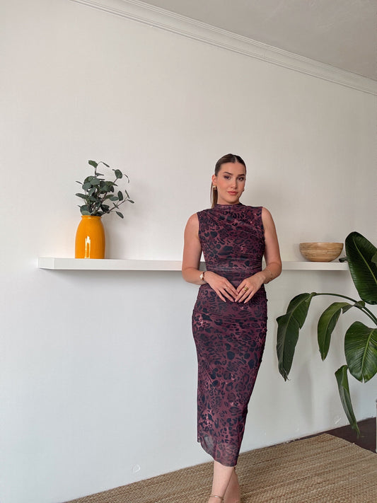 Kolsuz Tüllü Elbise - BORDO