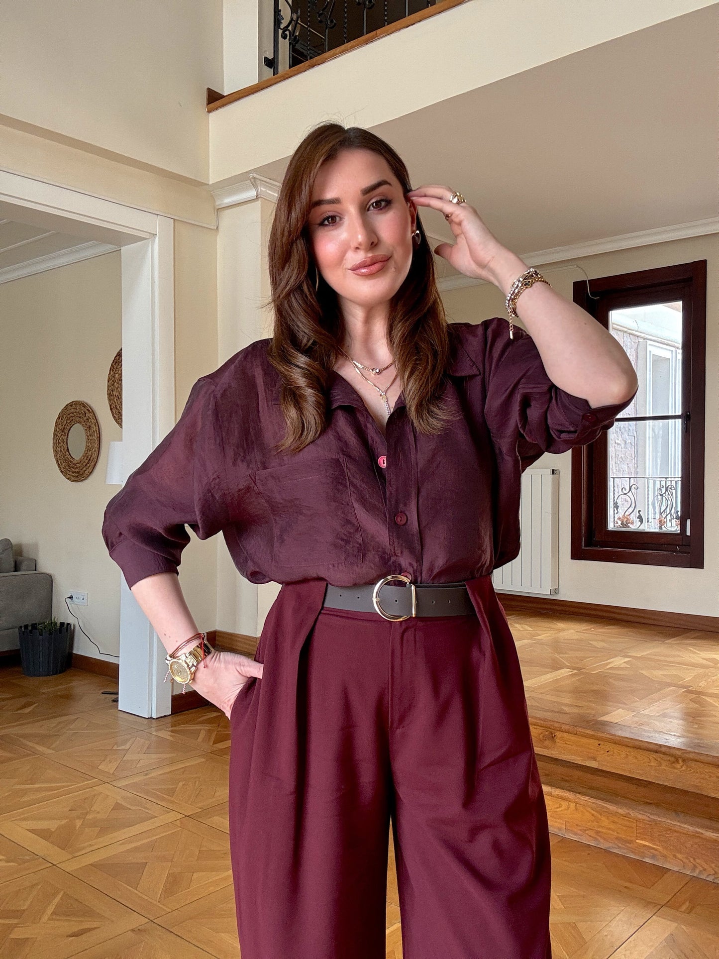 Oversize Premium Gömlek Mürdüm