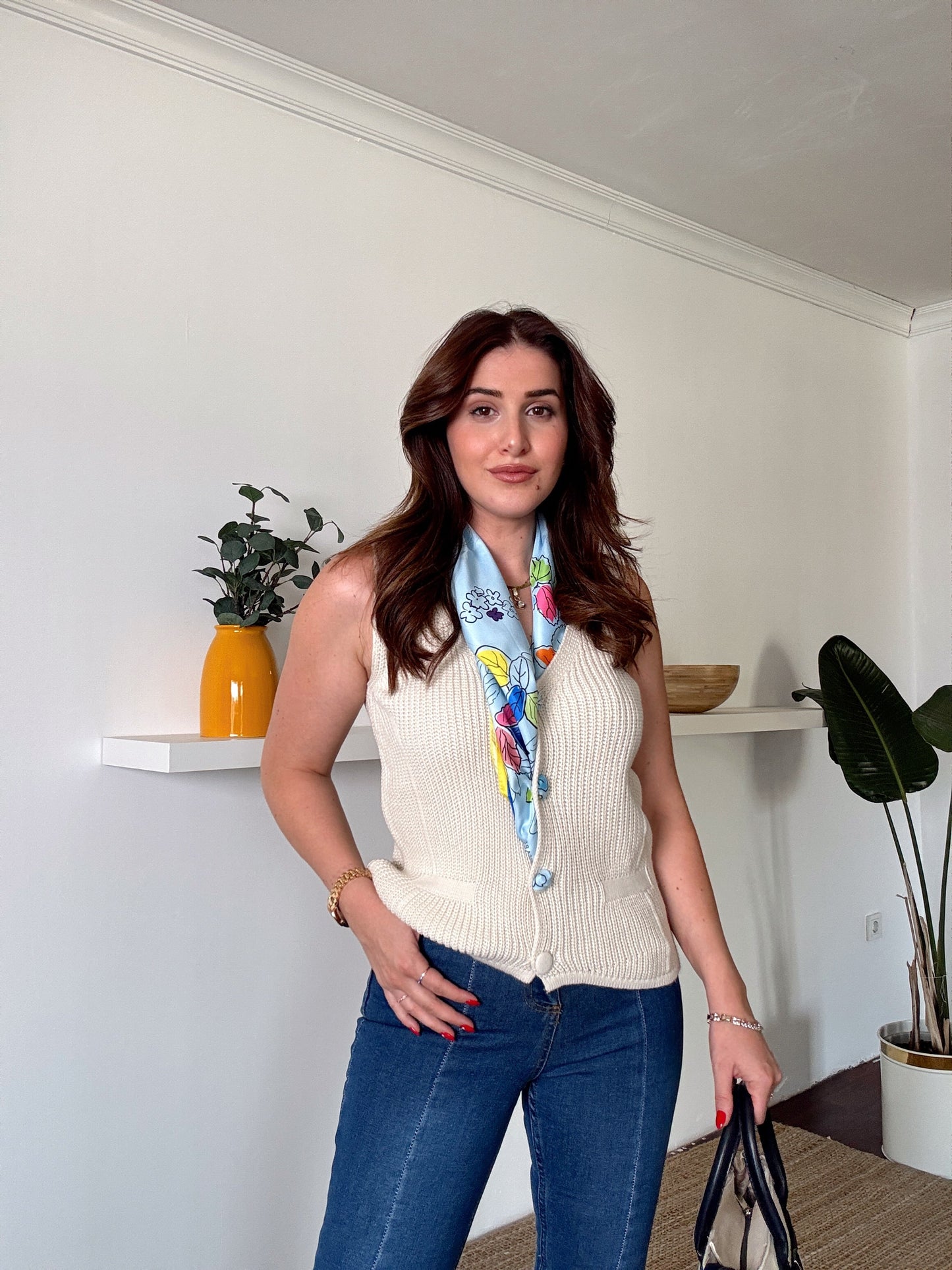Düğmeli Triko Yelek Bej