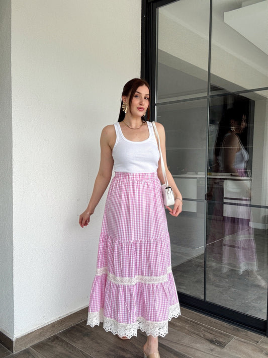 Potikare Güpürlü Etek Pembe