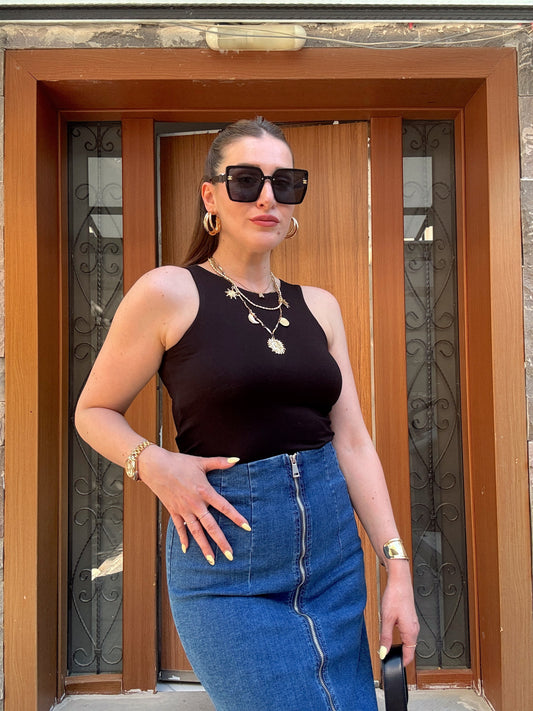 İrmela Halter Yaka Bluz Siyah