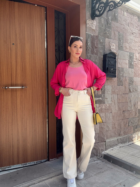 Bol paça relax likralı palazzo pantolon BEJ