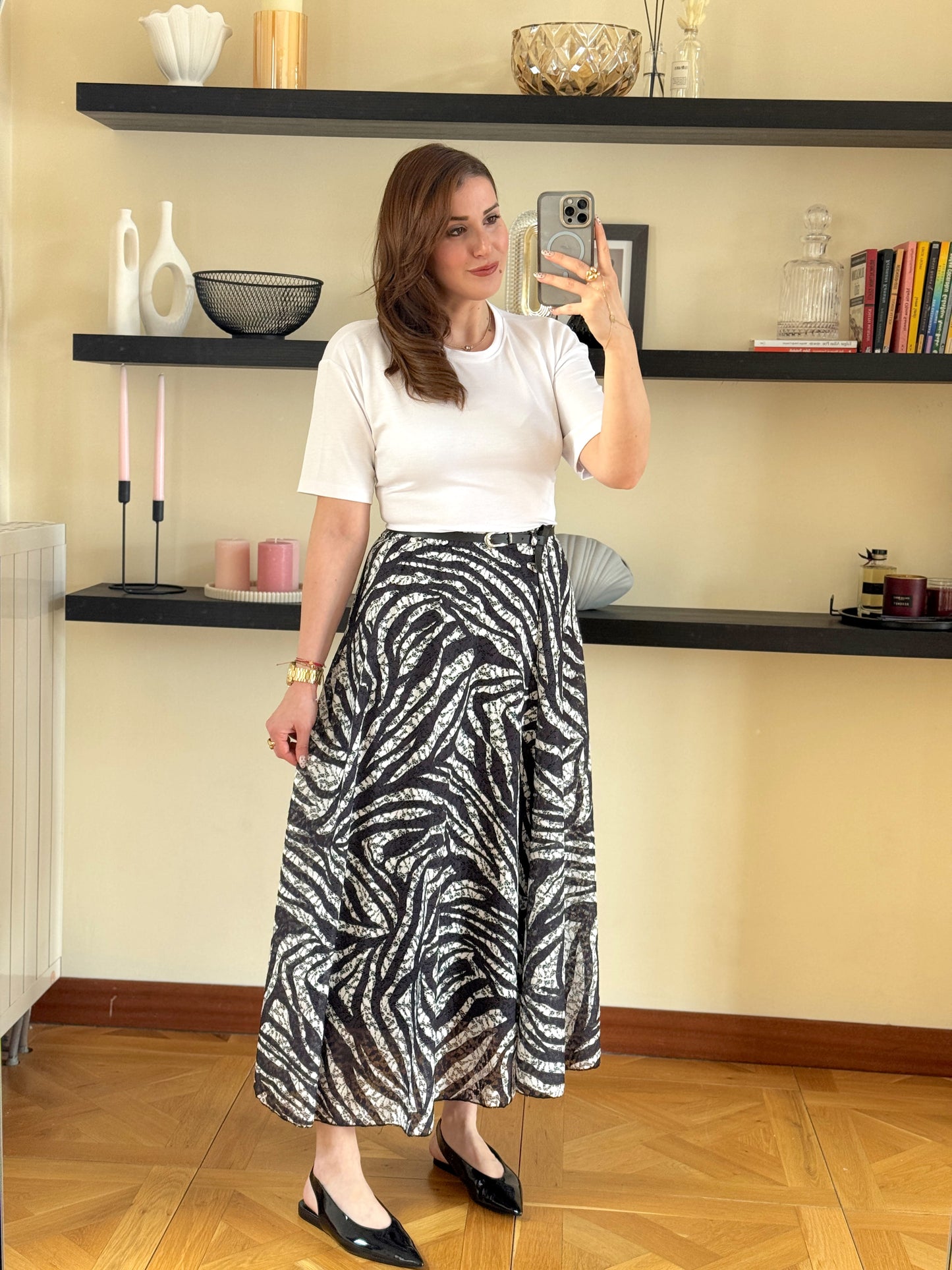 Desenli astarlı kemerli Etek Zebra