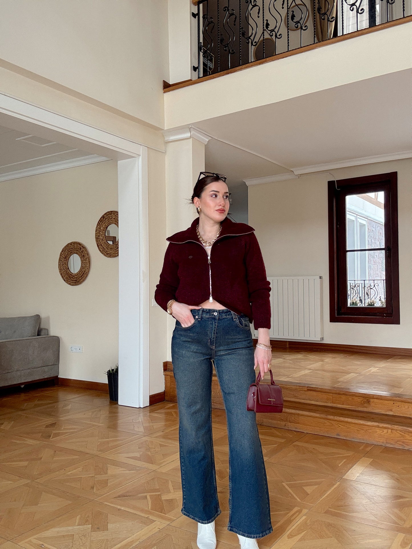 Likralı Palazzo jean pantolon-MAVİ
