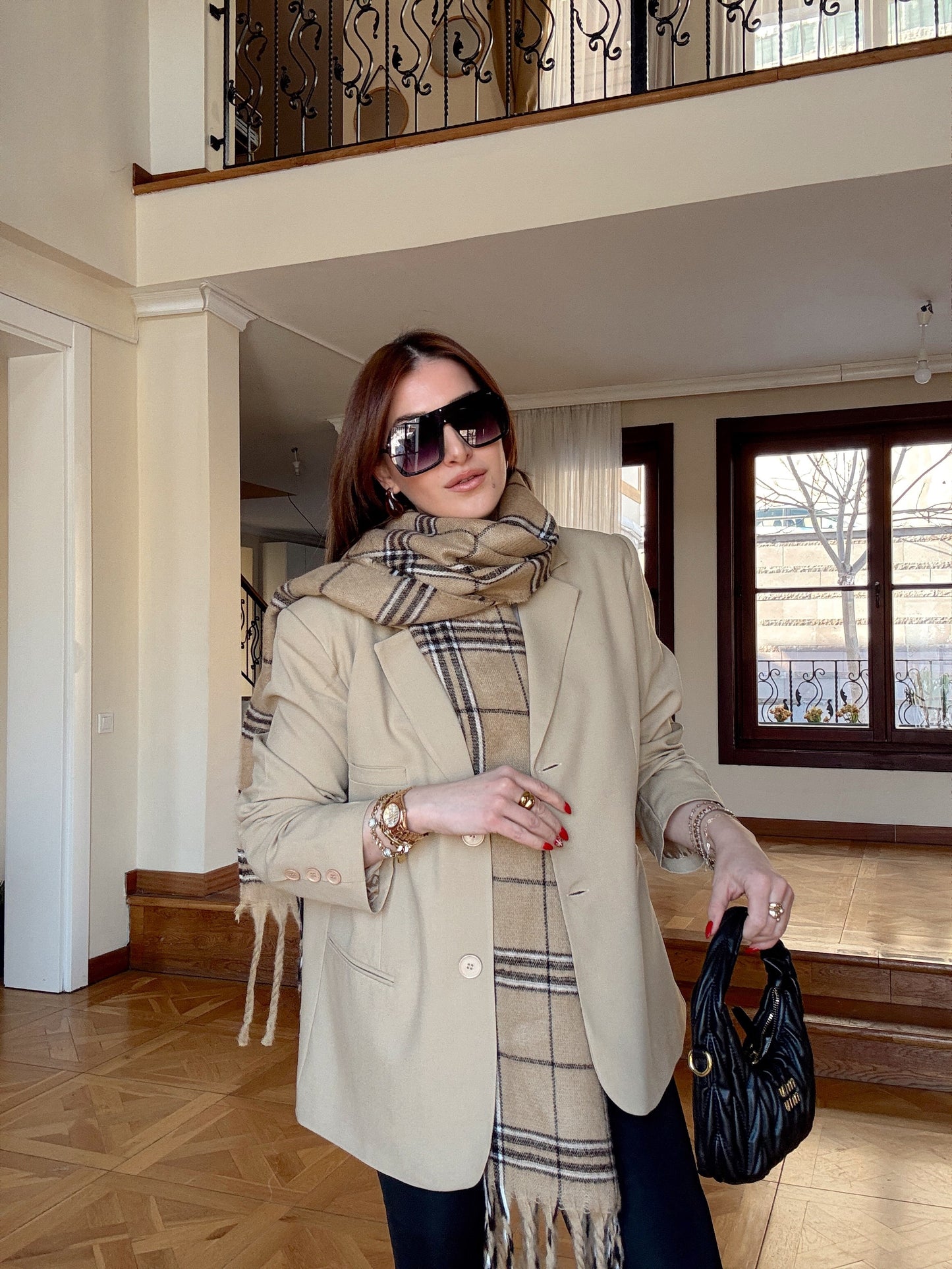 Çift düğme astarlı oversize blazer ceket-taş