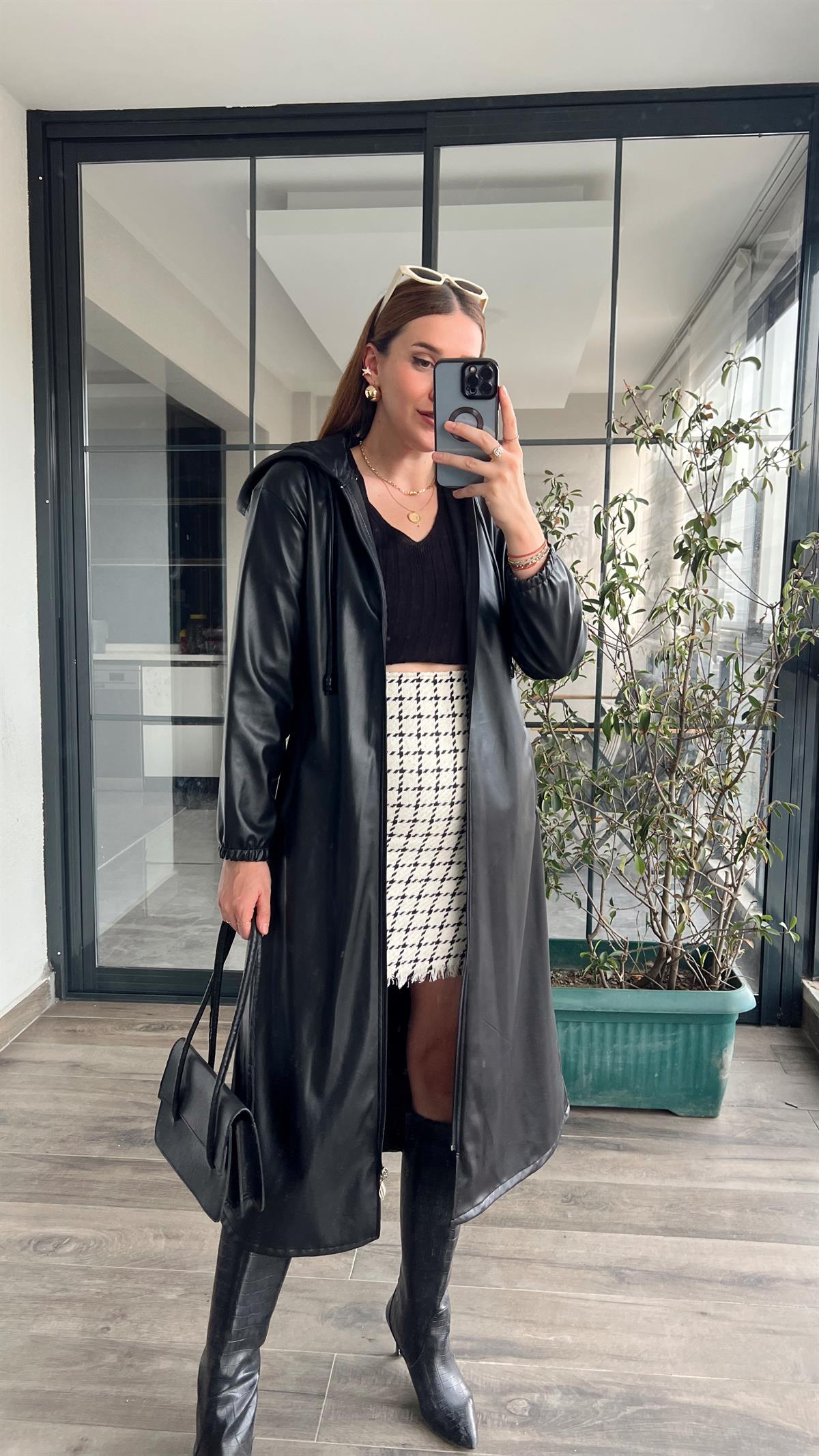 Ekose dar etek BEYAZ