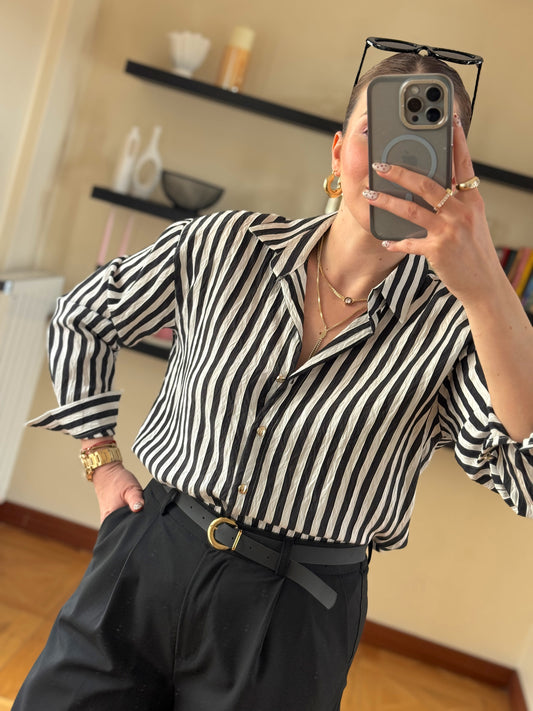 Çizgili klasik gömlek  Siyah
