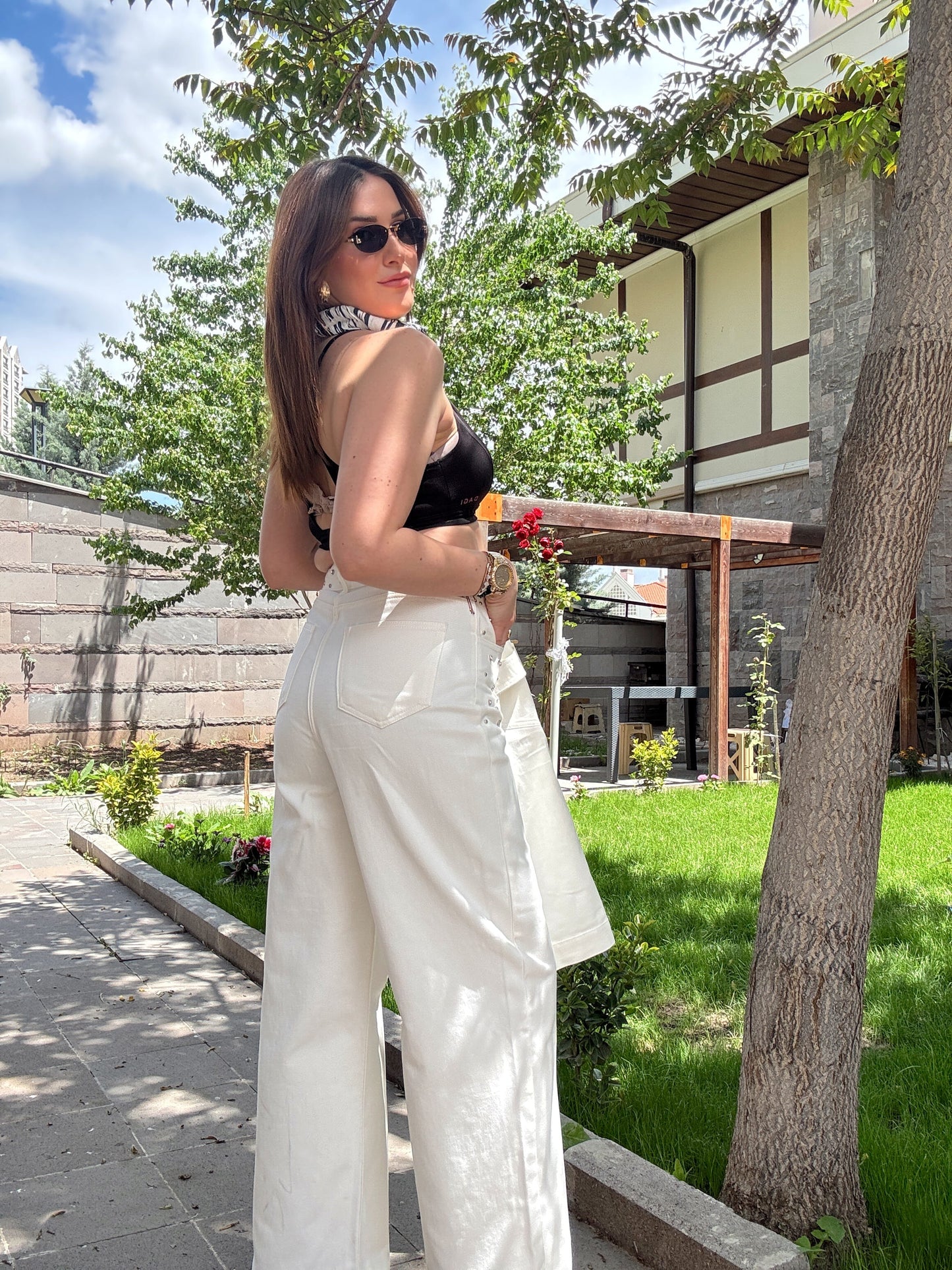 Twst model taş işlemeli jean takım BEYAZ