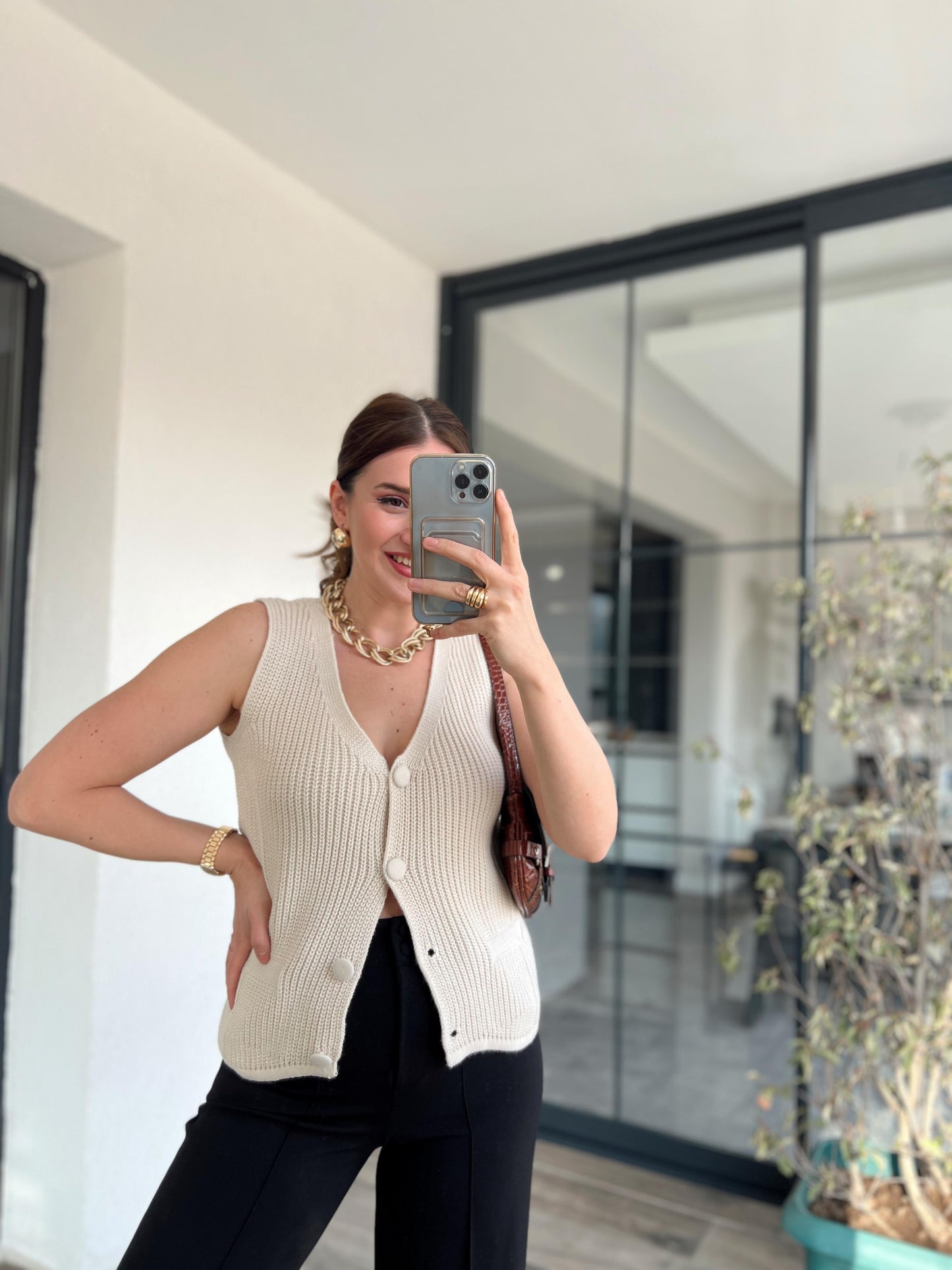 Düğmelİ Triko Yelek KLS4610 BEJ