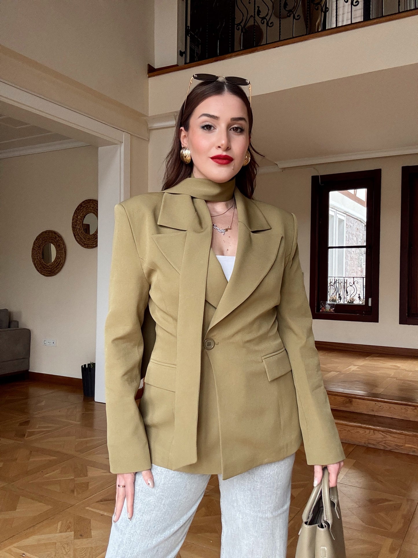Fular Detaylı Ceket-HAKİ
