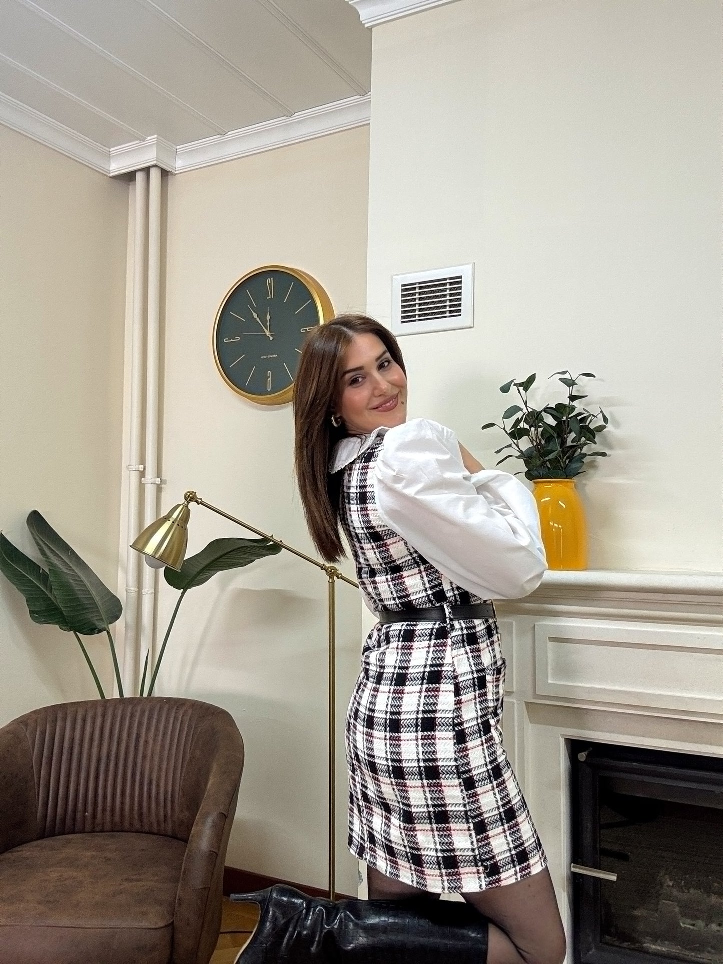 MOLLY ekose bebe yaka elbise-SİYAH