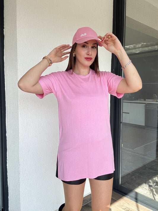 Viskon Sıfır Yaka Kısa Kol Tişört - TOZ PEMBE