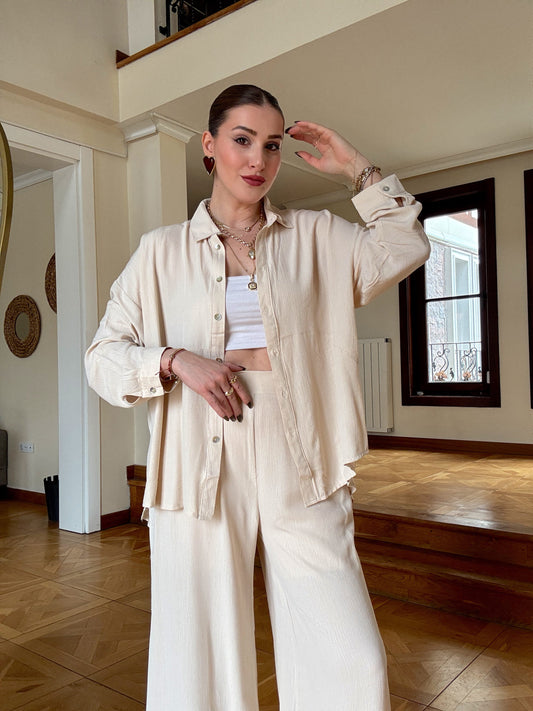 Gofre pantolonlu ikili takım Taş