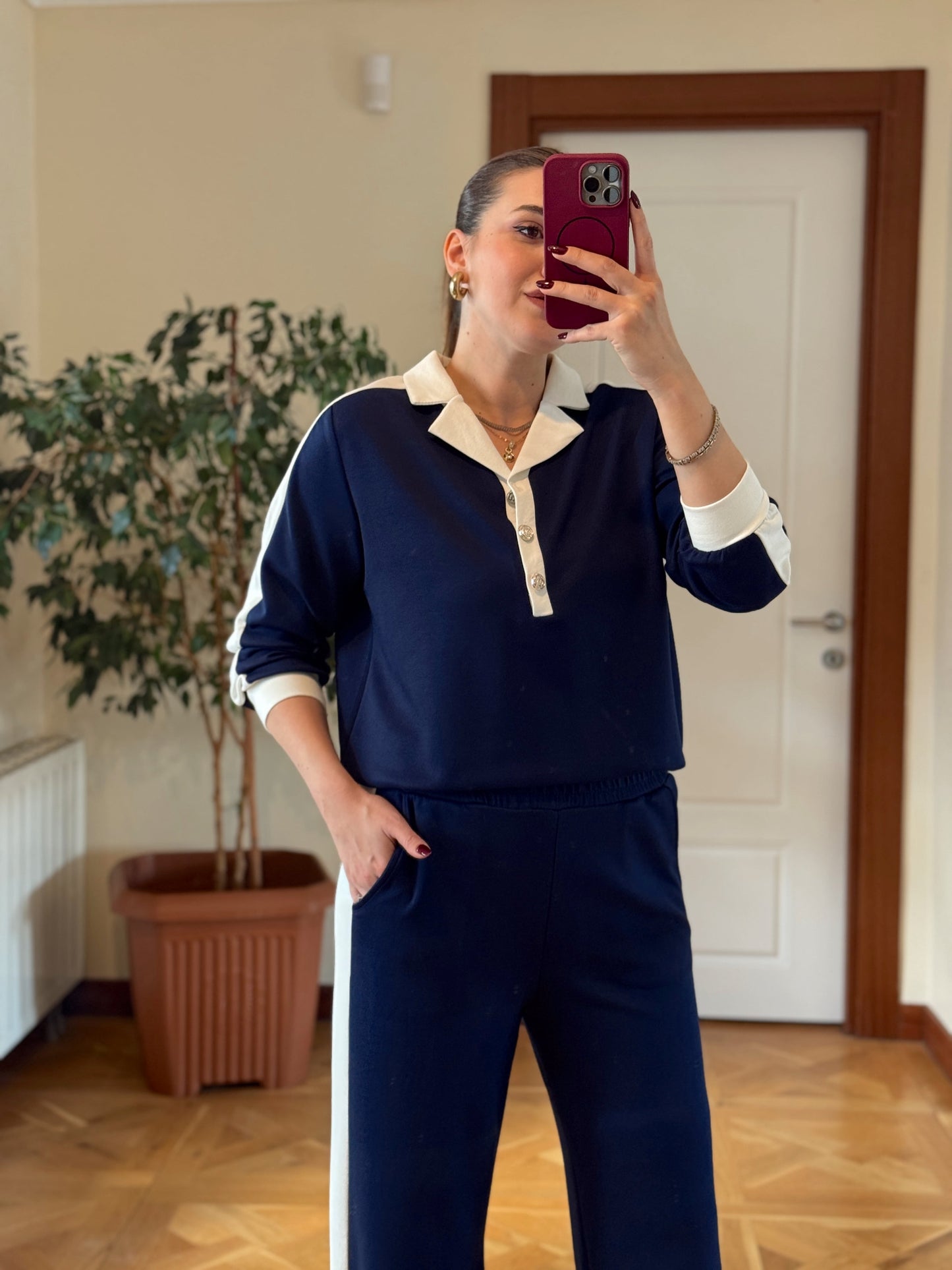 Denizci yaka modal takım LACİVERT