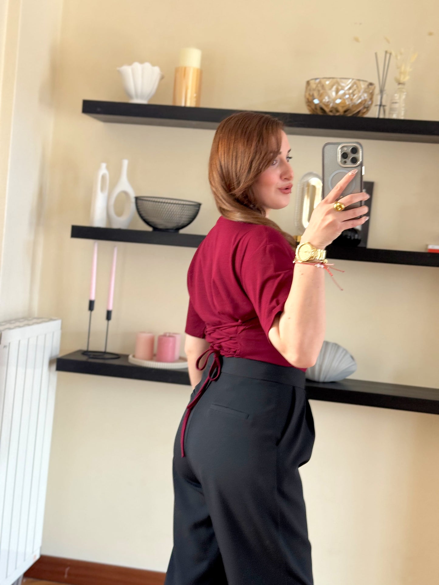 Arka bağlamalı Tişört Bordo