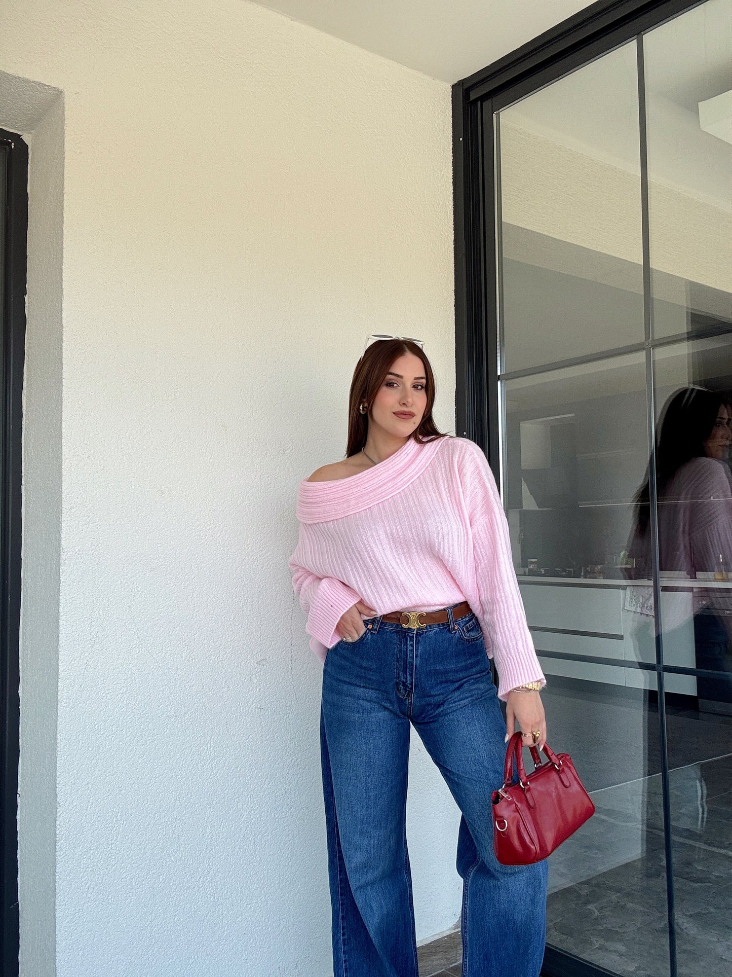 Degaje Yaka Bluz -PEMBE