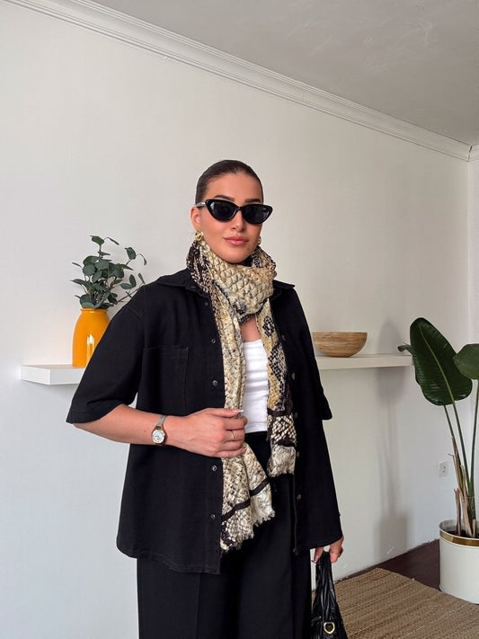 Kısa kollu Jean Gömlek Siyah