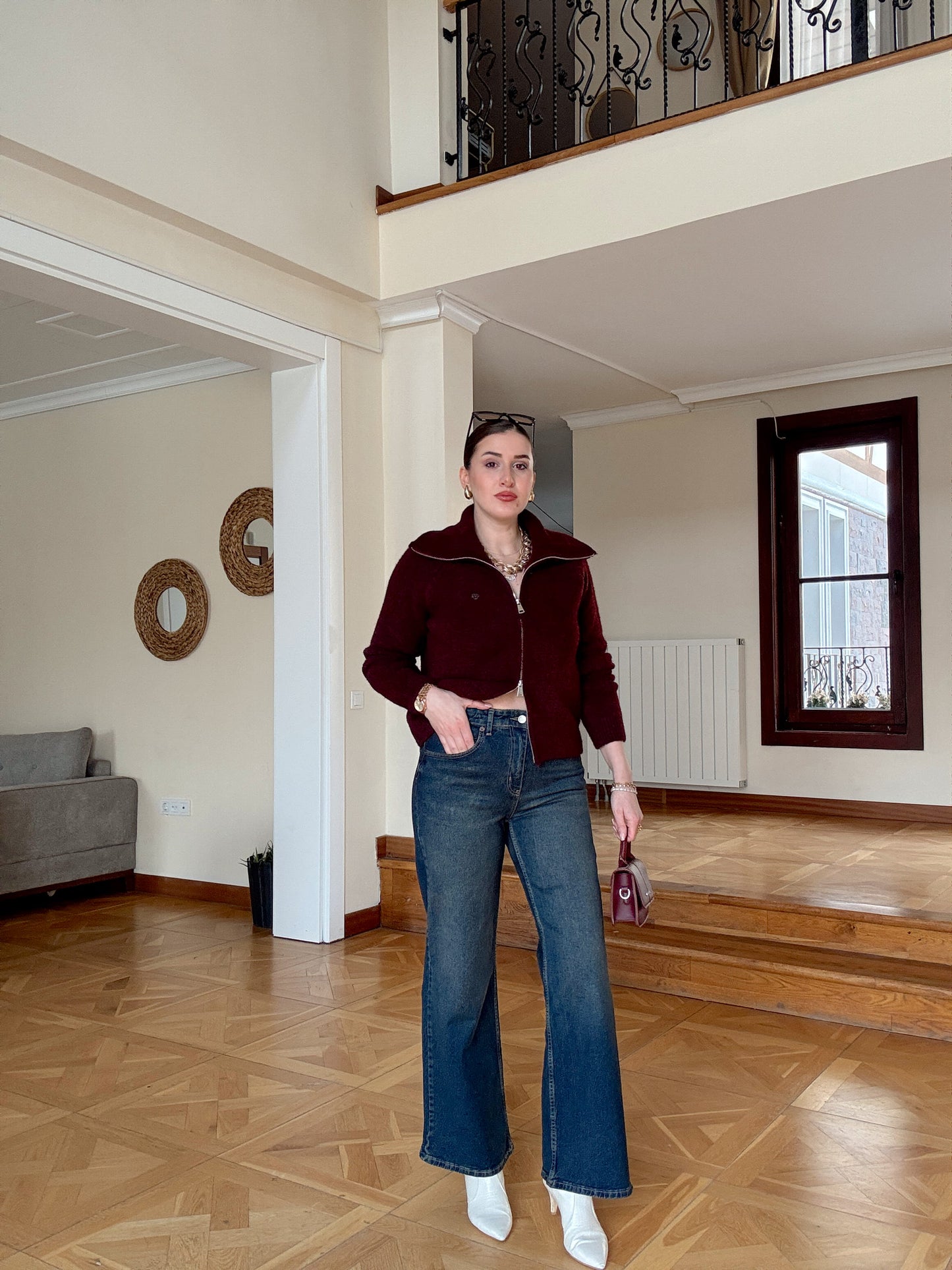 Likralı Palazzo jean pantolon-MAVİ