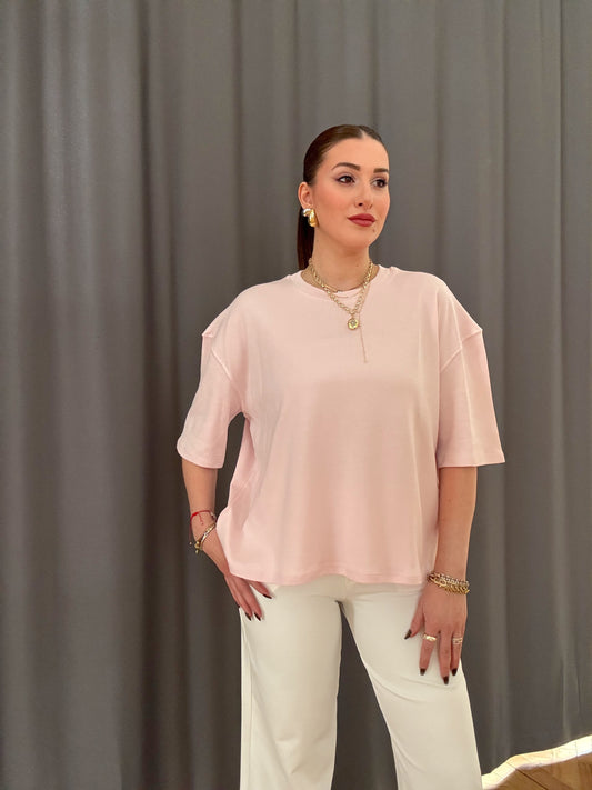 Oversize Basic Tişört Pembe