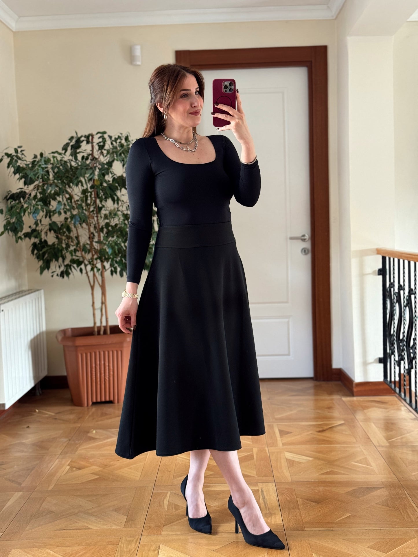 DİEGONEL ÇAN ETEK-SİYAH