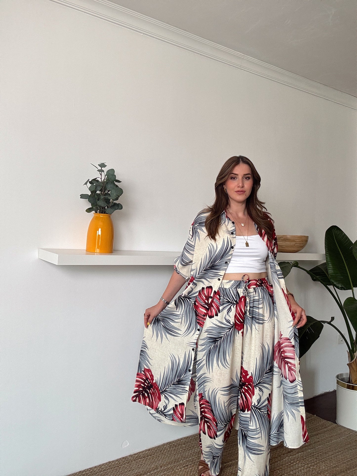 Viskon Uzun Gömlekli Takım Kırmızı