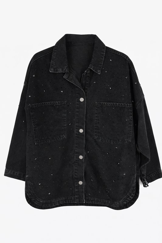 GALAXY taş işlemeli kot ceket SİYAH