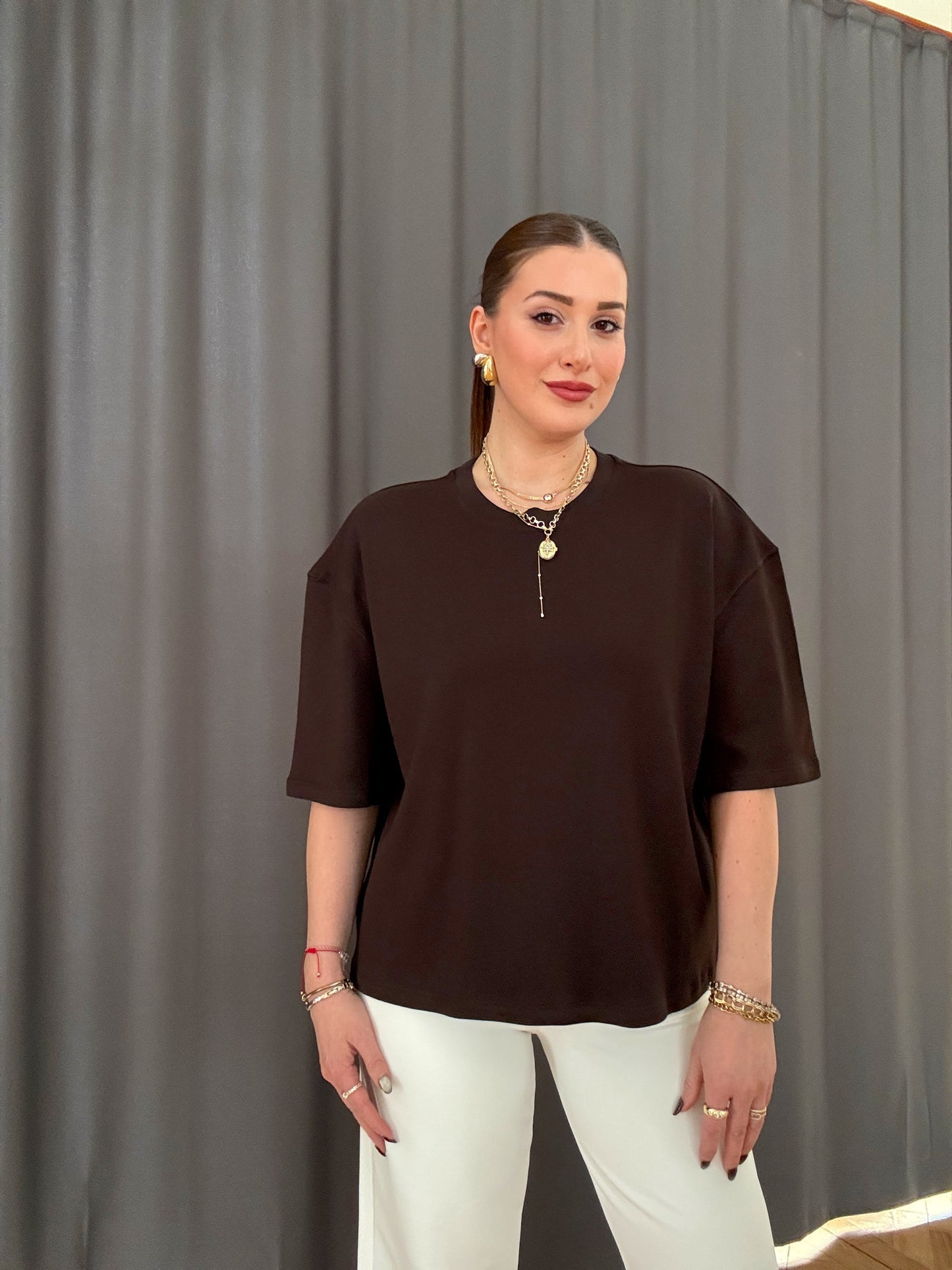 Oversize Basic Tişört Kahve