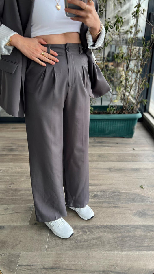 Duble kumaş palazzo pantolon GRİ