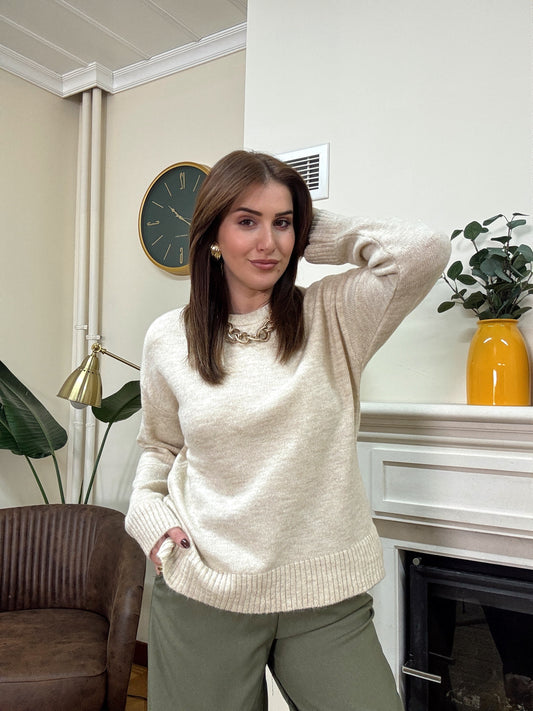 Yumoş simit yaka kazak-BEJ