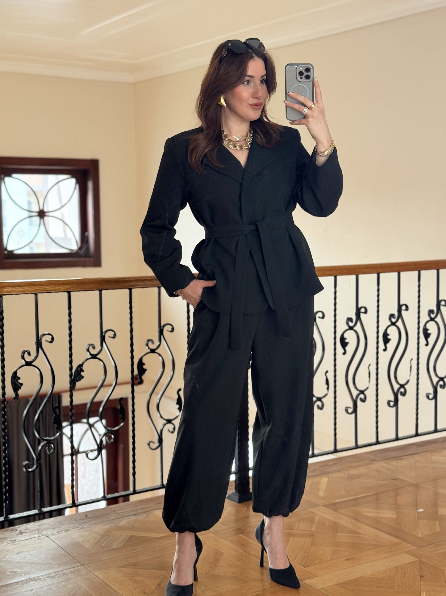 Ceket Kuşaklı Şalvar Takım-SİYAH