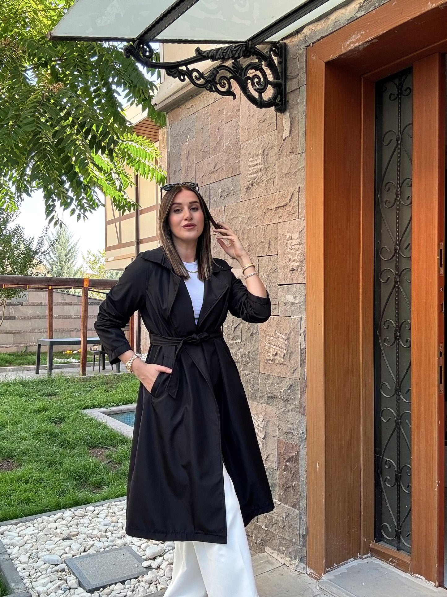 Kuşaklı UZUN ASTARSIZ Trenchcoat - SİYAH