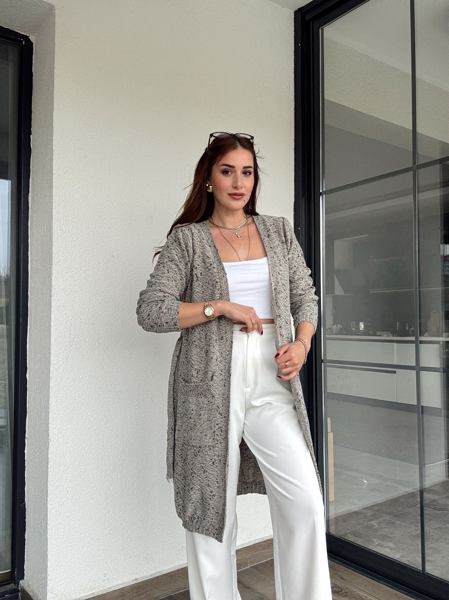 Bel kemer detaylı karışımlı ceket-TAŞ