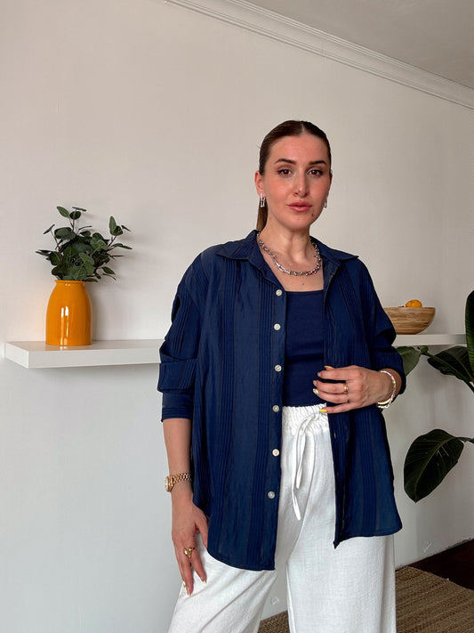 Crush çizgili atletli basic gömlek LACİVERT