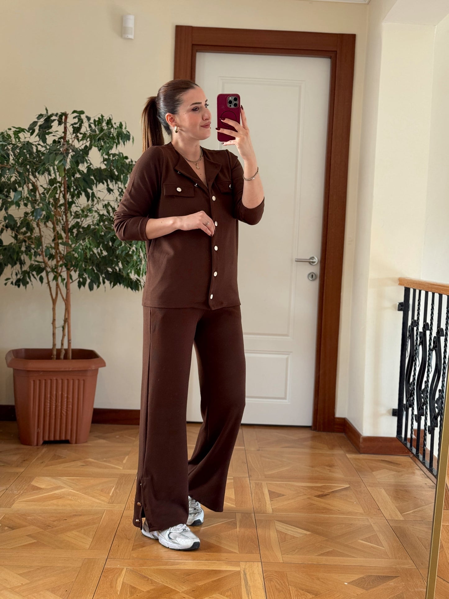 Paça gold düğmeli selanik takım KAHVERENGİ