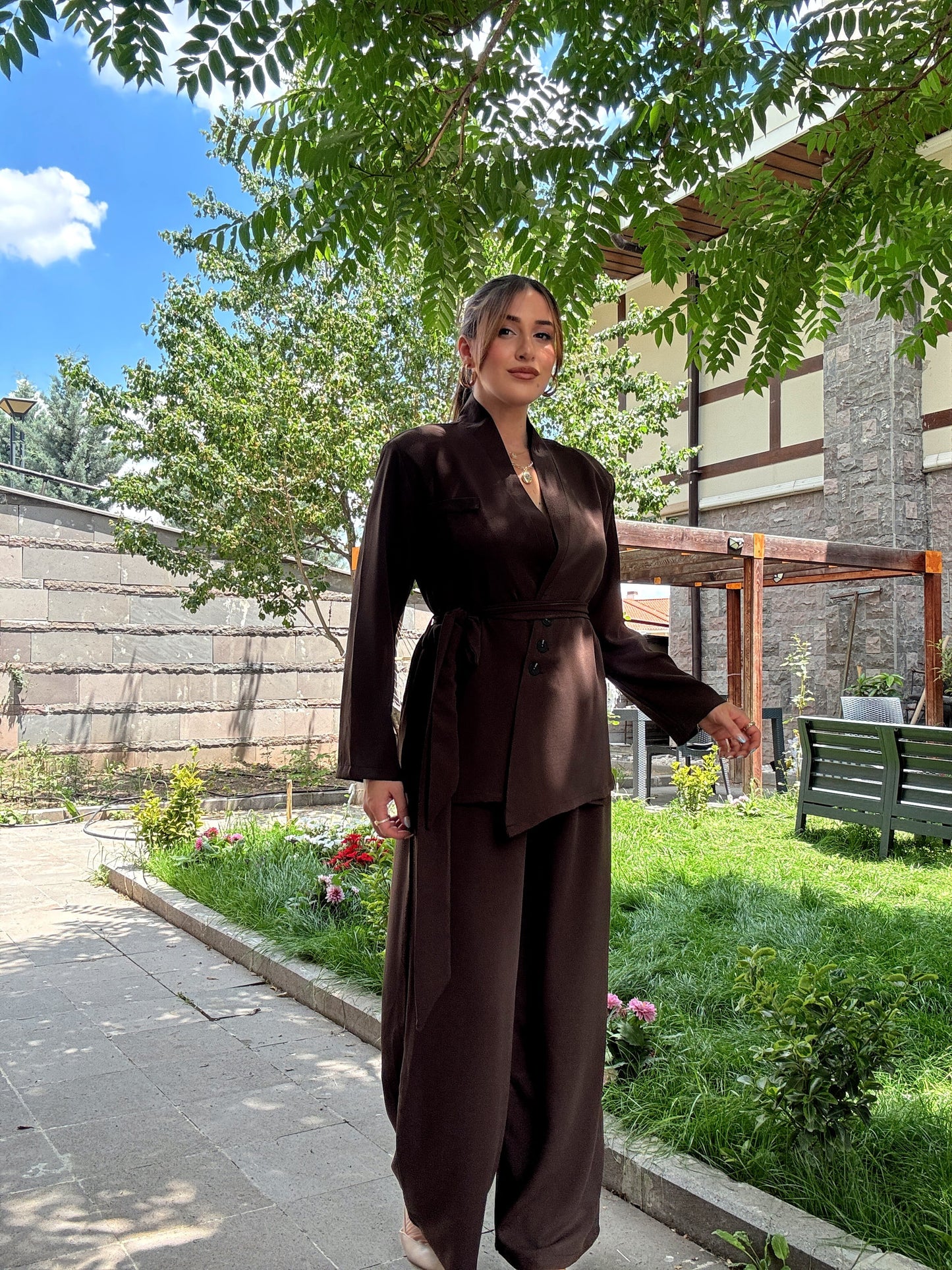 Kuşaklı tensel takım Kahve