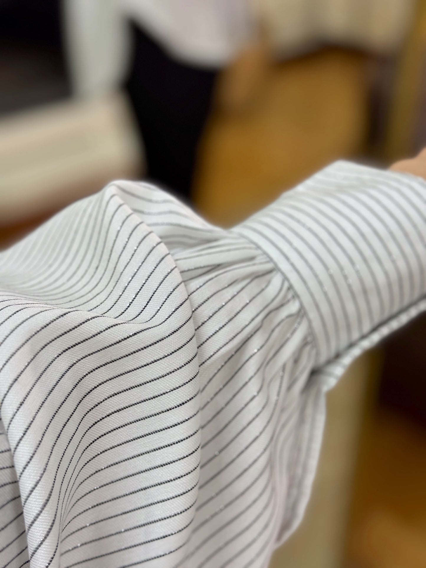 Simli kemerli çizgili gömlek BEYAZ