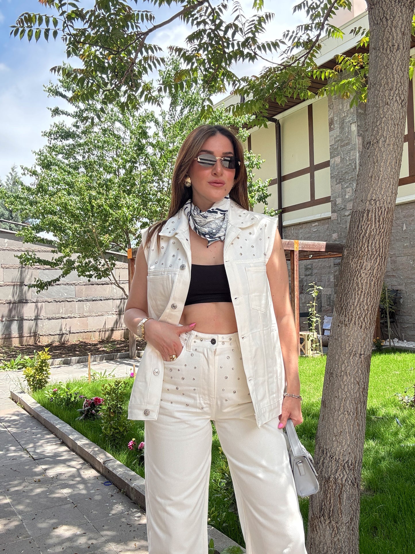 Twst model taş işlemeli jean takım BEYAZ