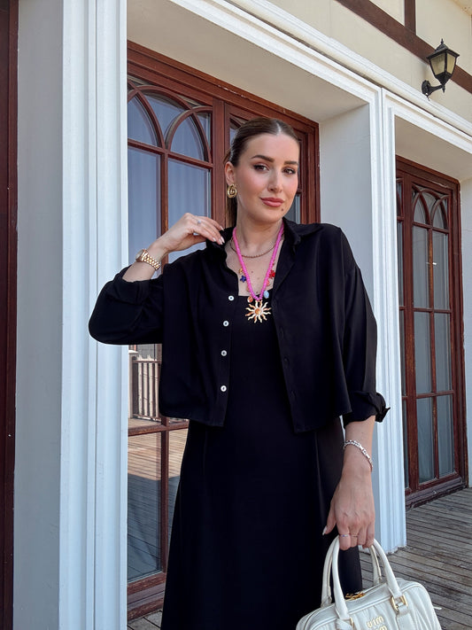VİENA gömlek elbise ikili takım SİYAH