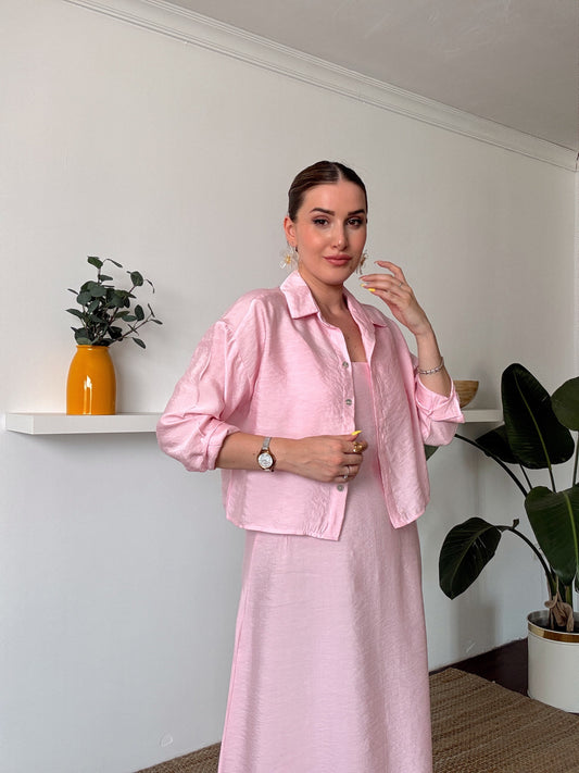 VİENA gömlek elbise ikili takım Pembe