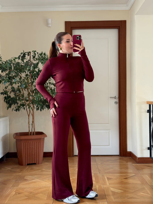 Modal Tam boy Fermuarlı Takım Bordo