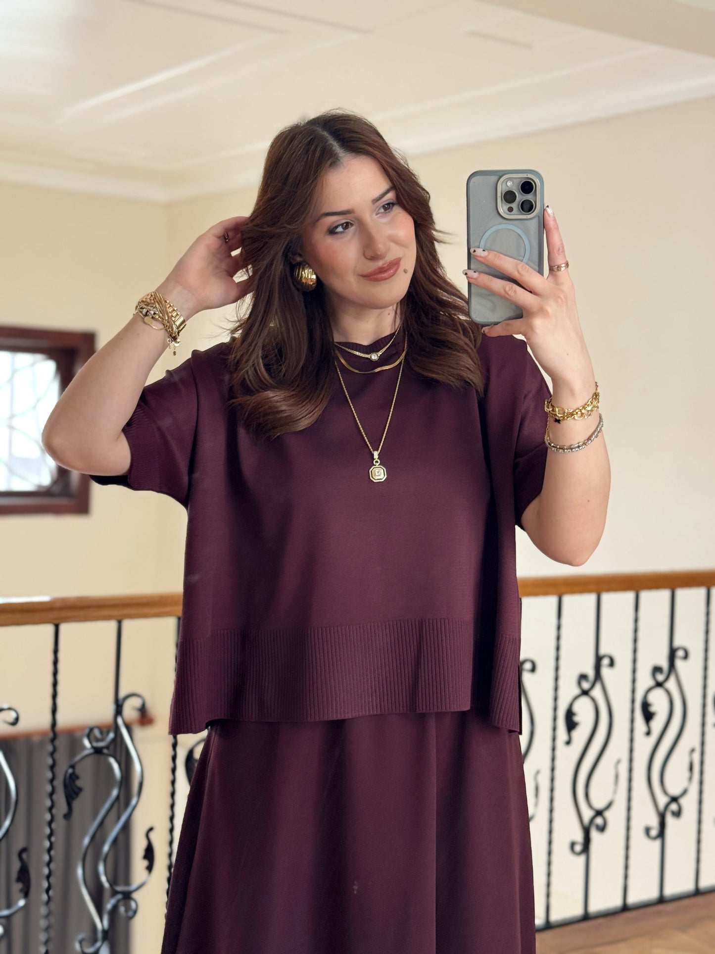 Kısa Kollu Oversize Triko Kazak-MÜRDÜM
